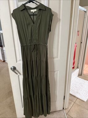 Pinch Olive Tiered Maxi Dress with Drawstring Waist